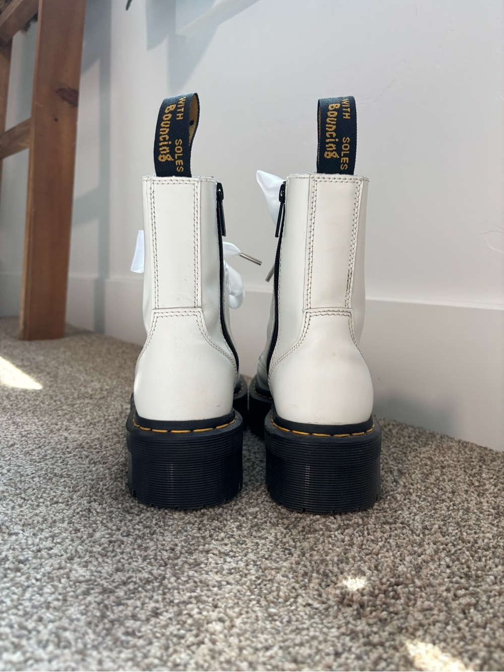 Dr. Martens White Platform Lace-Up Combat Boots with Black Sole - Picture 4 of 7